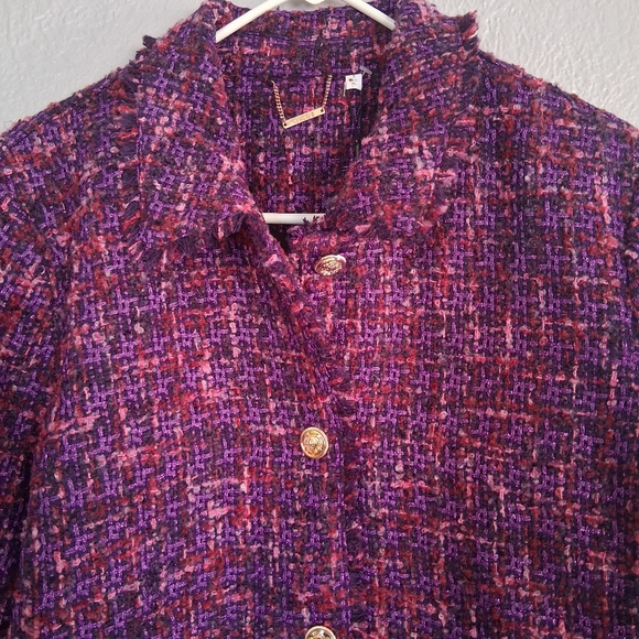 Chico's NWT Fringe Tweed Patch Pocket Jacket Purple 3/XL - Picture 3 of 7